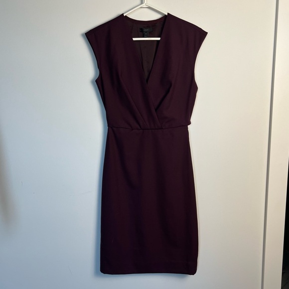 ⚪️ 🐑 J Crew / wool v neck midi dress burgundy wine 00 - Picture 2 of 11